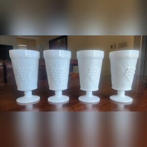 Vintage Anchor Hocking Grape Milk Glass Goblets Footed  Set of 4